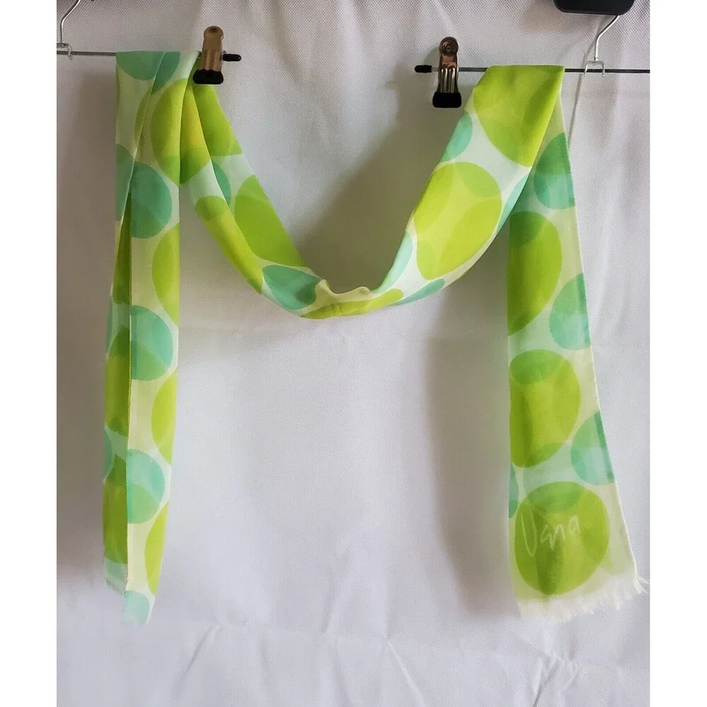 Vintage Vera Neumann Verasheer Mod Polka Dot Long Scarf Silk Blend Summer Green‎